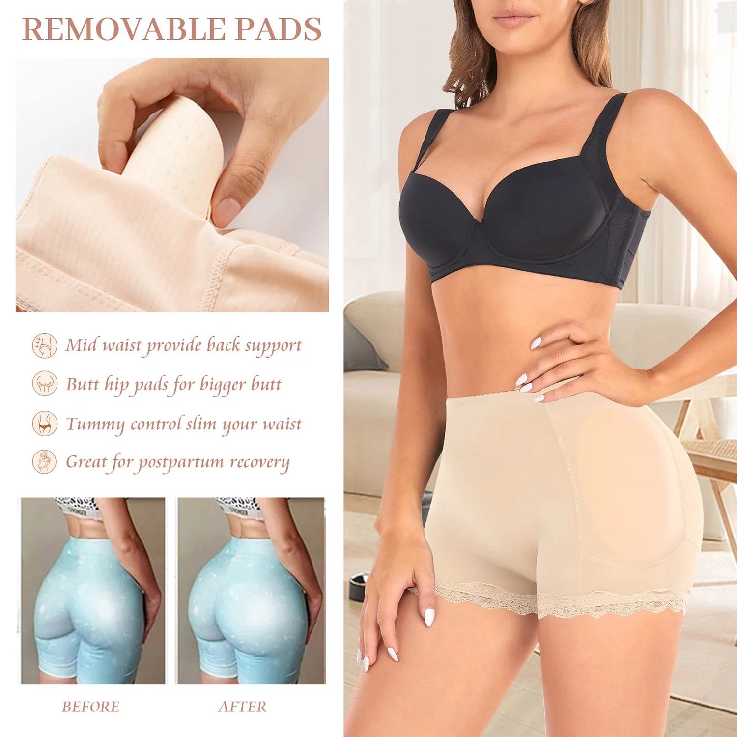 Butt Lifter Panites Padded Underwear for Women Butt Pads Shaper Hip Enhancer Shapewear Booty Lifting Panty